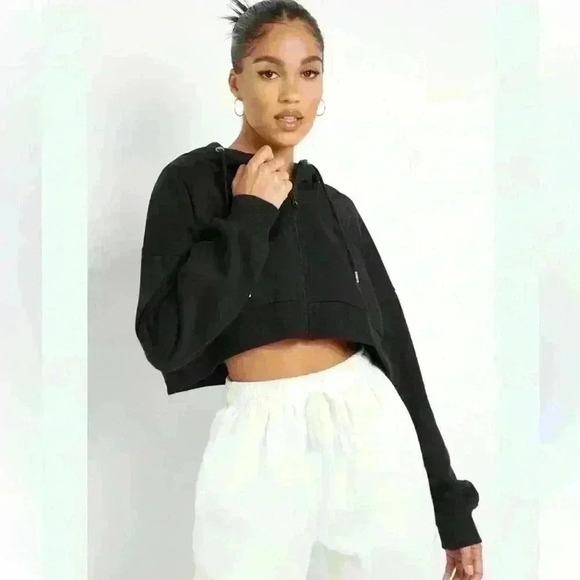 Cult Cropped Black Zip Up Hoodie - Picture 1 of 5